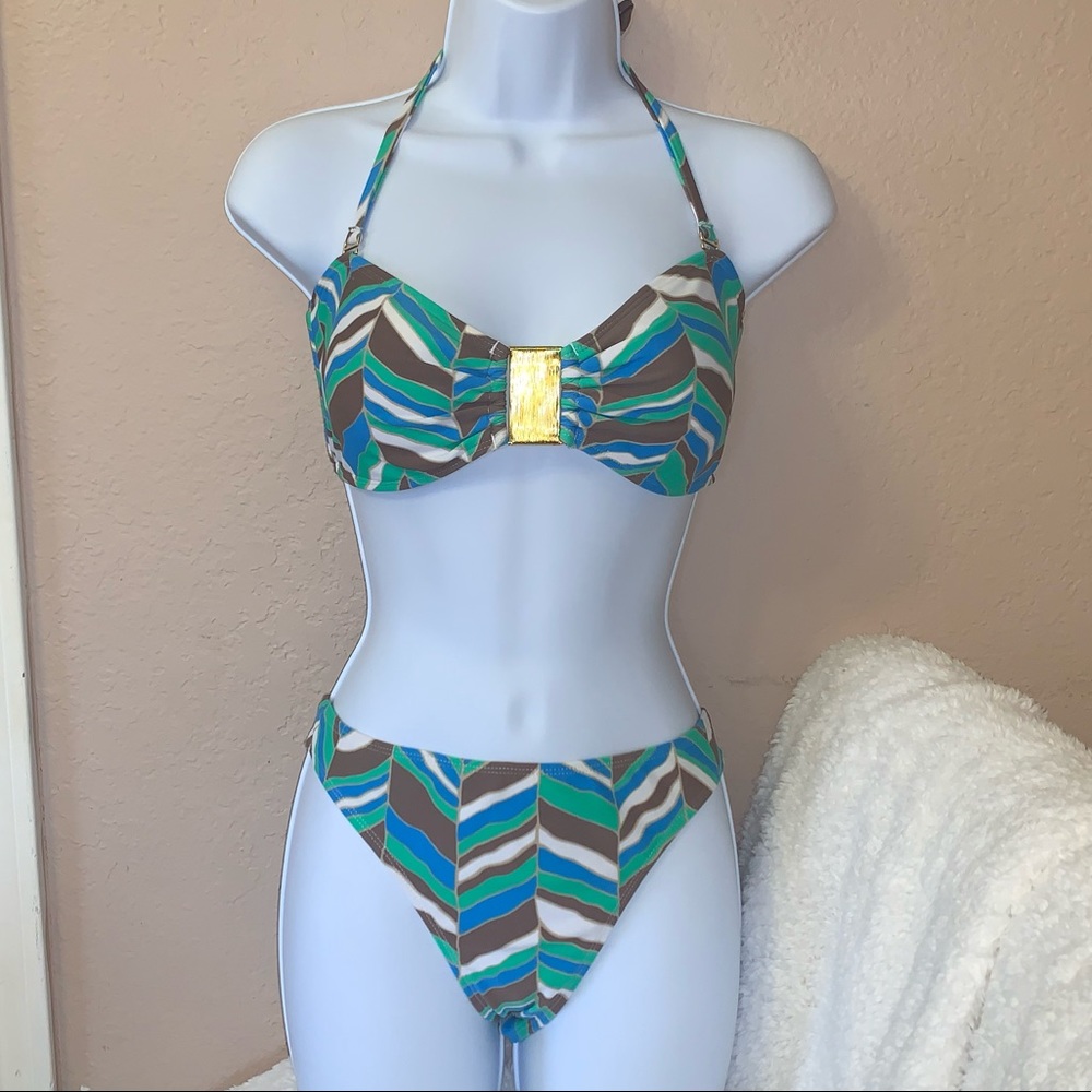 Leilani bikini two piece, teal and brown